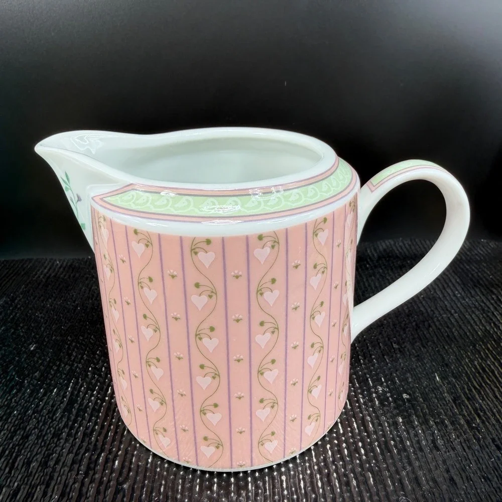 Lynn Hollyn Toscany Town Country Creamer Sugar‎ Bowl Set Pink Heart Stripe Japan